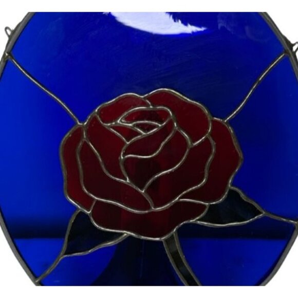 Enchanted Rose Stained Glass Suncatcher, Window Hanging, Red Rose Gift for Her, - Picture 2 of 4